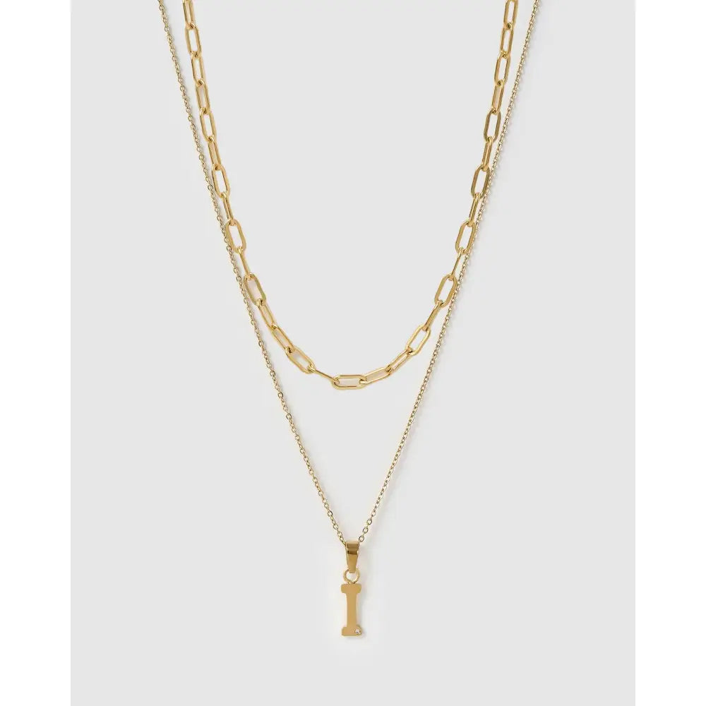 Alphabet Gold Necklace Stack - I - Necklaces