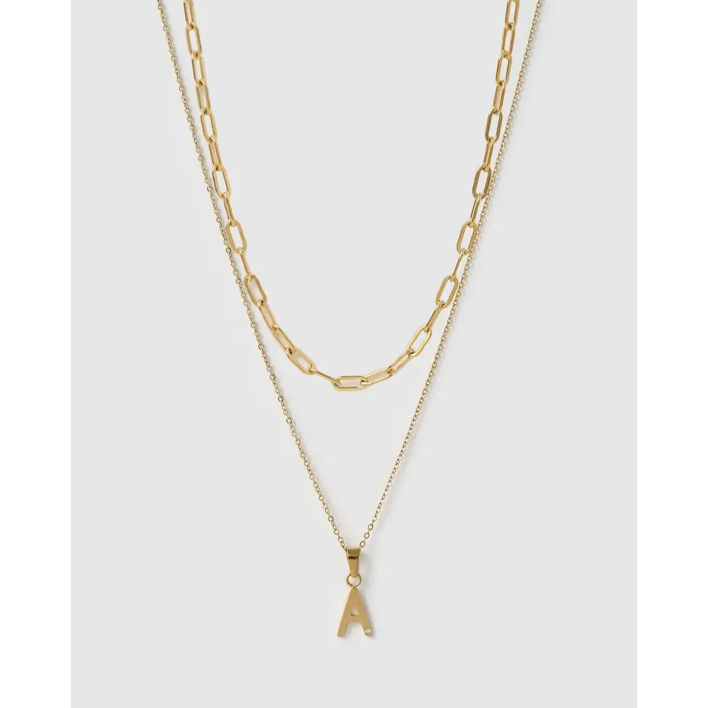 Alphabet Gold Necklace Stack - A - Necklaces