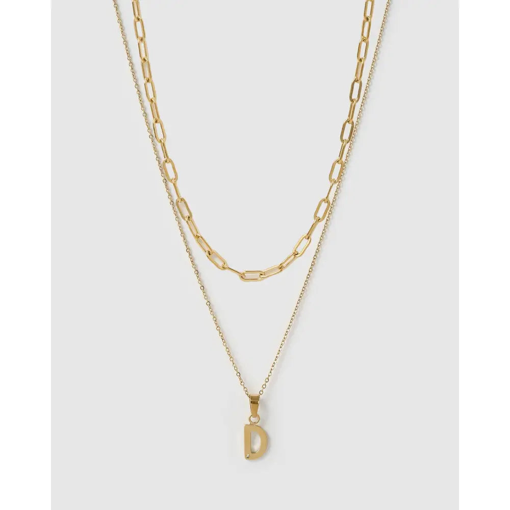 Alphabet Gold Necklace Stack - D - Necklaces
