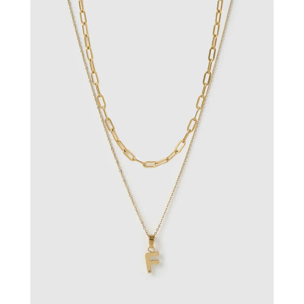 Alphabet Gold Necklace Stack - F - Necklaces