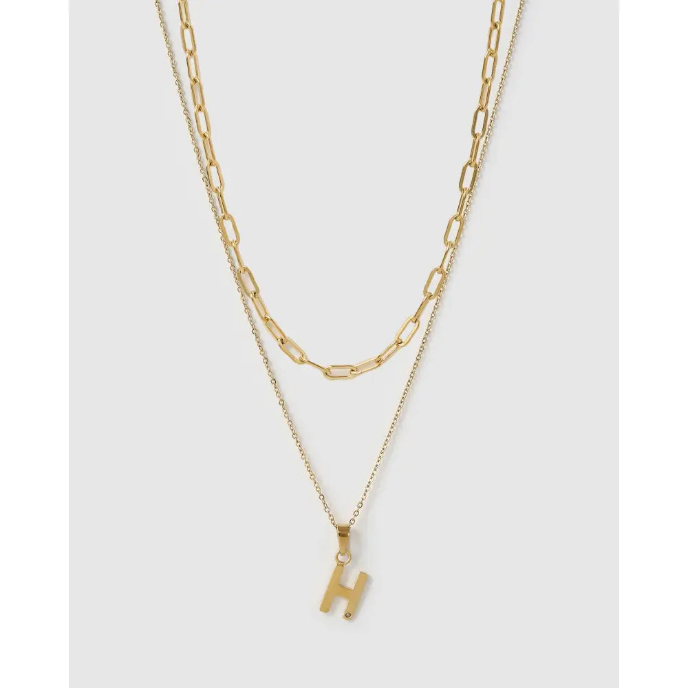 Alphabet Gold Necklace Stack - H - Necklaces