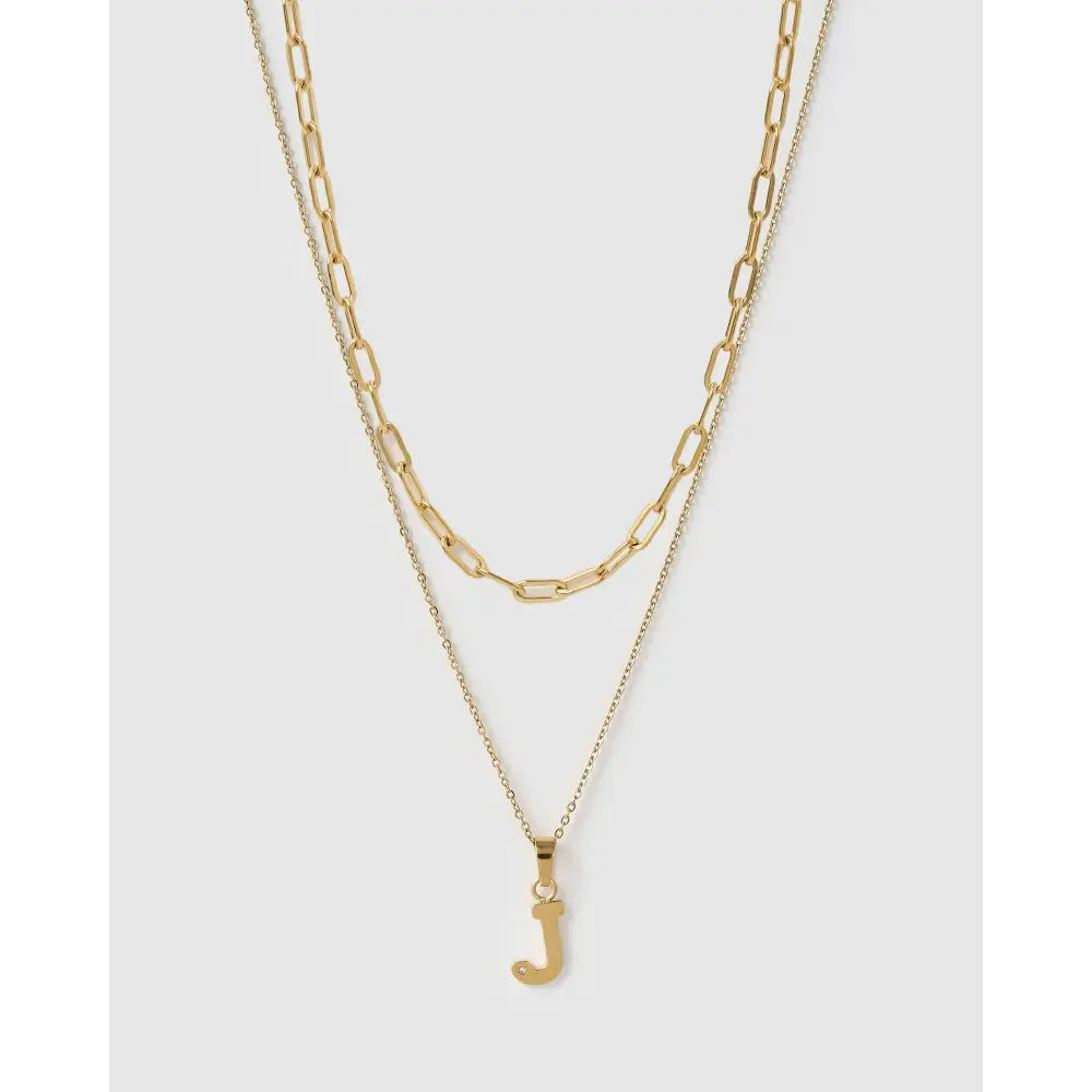 Alphabet Gold Necklace Stack - J - Necklaces