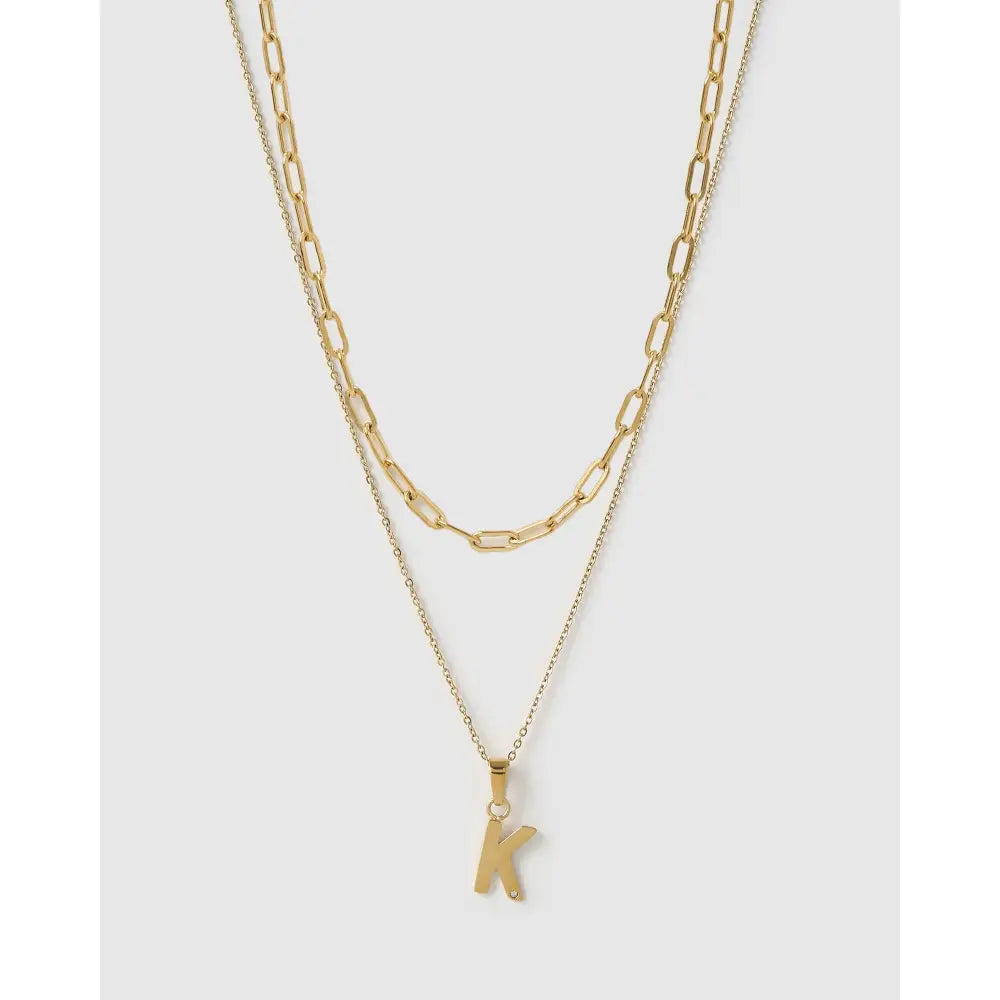 Alphabet Gold Necklace Stack - K - Necklaces