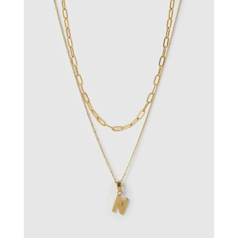 Alphabet Gold Necklace Stack - N - Necklaces