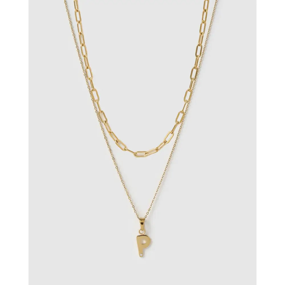 Alphabet Gold Necklace Stack - P - Necklaces