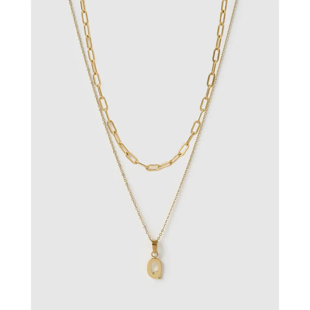 Alphabet Gold Necklace Stack - Q - Necklaces