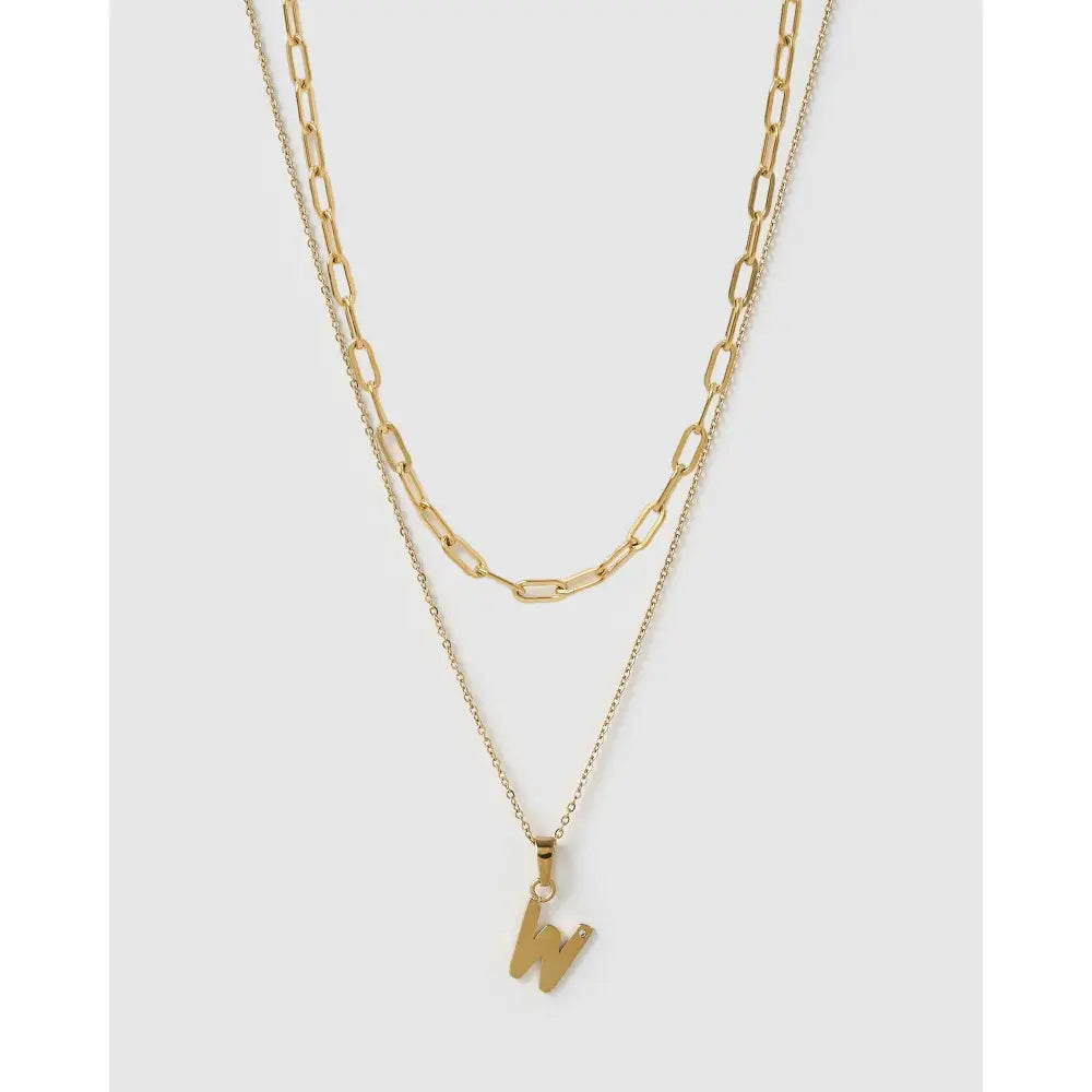 Alphabet Gold Necklace Stack - W - Necklaces