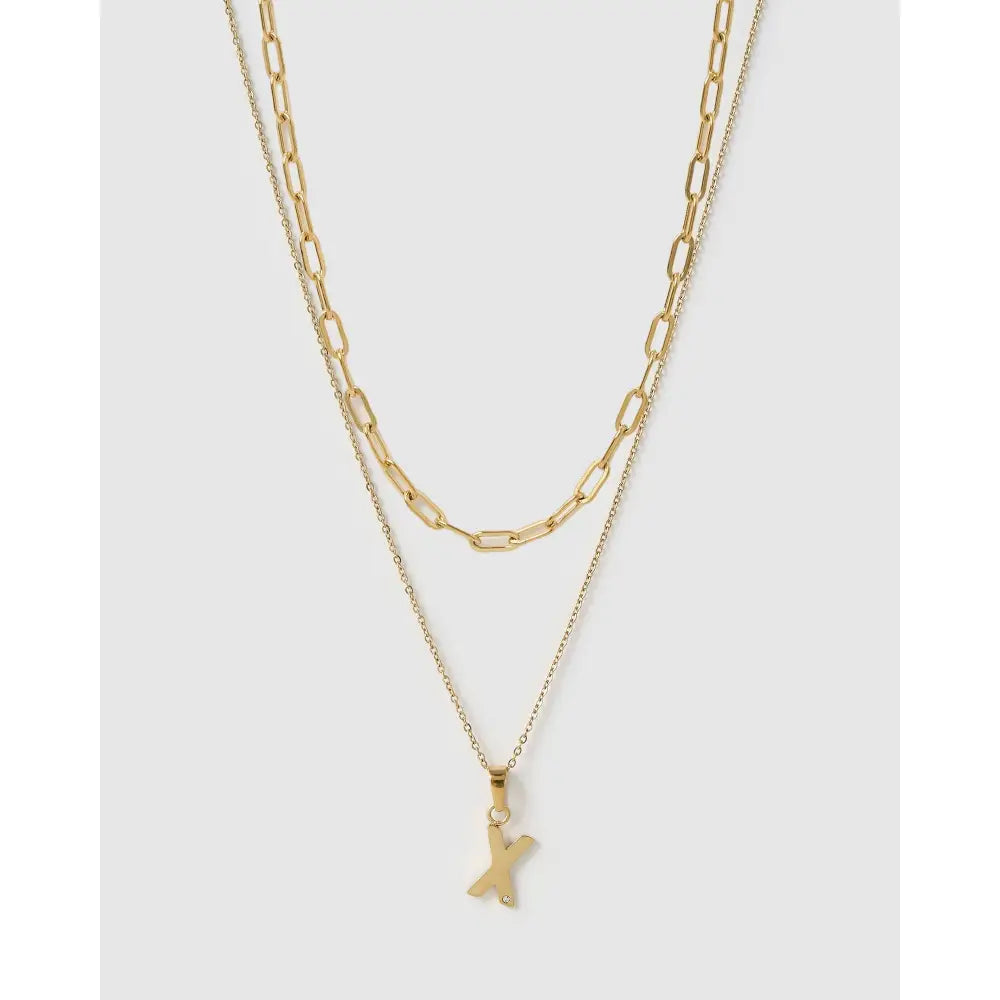 Alphabet Gold Necklace Stack - X - Necklaces