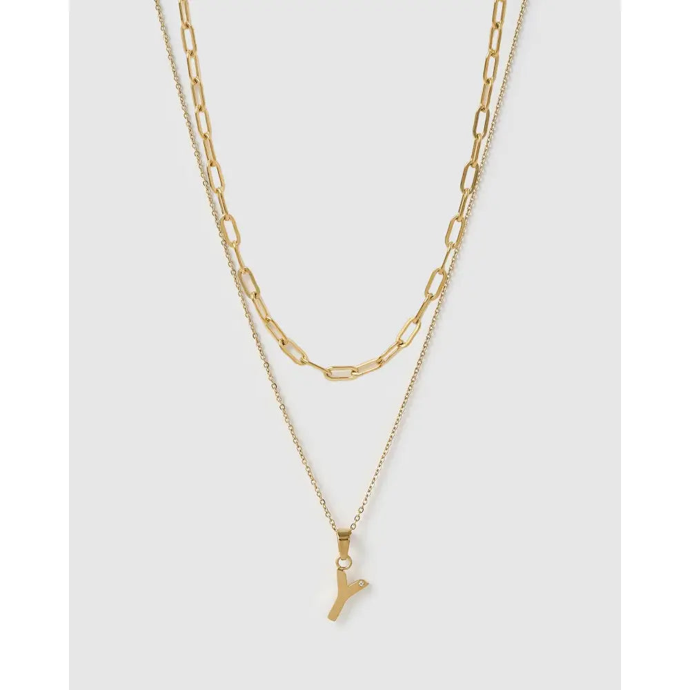 Alphabet Gold Necklace Stack - Y - Necklaces