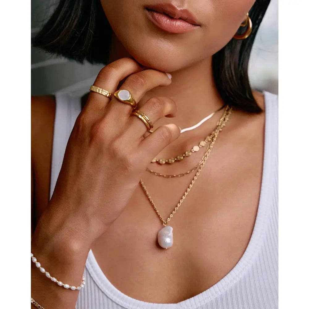 Amira Gold and Pearl Ring - Rings