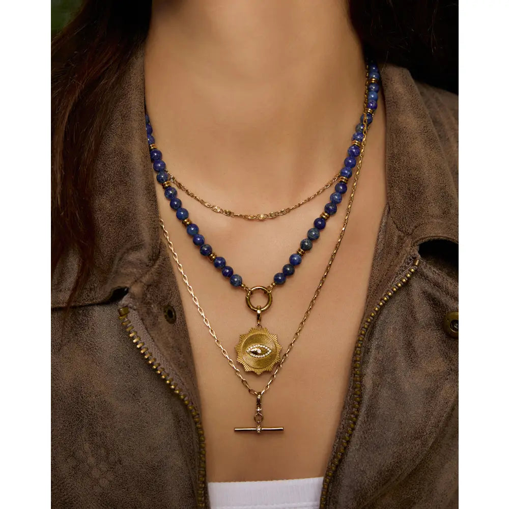 Azure Lapis Lazuli Gold Charm Necklace - Necklaces