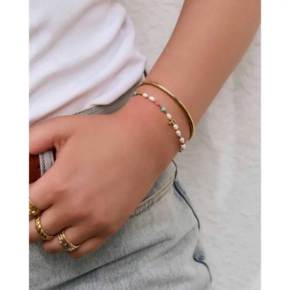 Beaded Gemstone and Pearl Initial Gold Bracelet - Bracelets