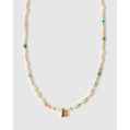 Beaded Gemstone and Pearl Initial Gold Necklace - A - Necklaces