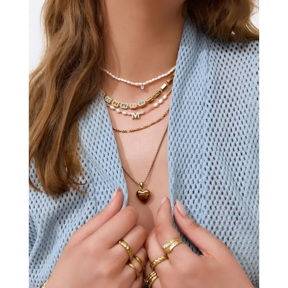 Beaded Gemstone and Pearl Initial Gold Necklace - Necklaces