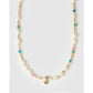 Beaded Gemstone and Pearl Initial Gold Necklace - J - Necklaces