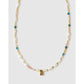 Beaded Gemstone and Pearl Initial Gold Necklace - R - Necklaces
