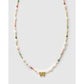 Beaded Gemstone and Pearl Initial Gold Necklace - W - Necklaces