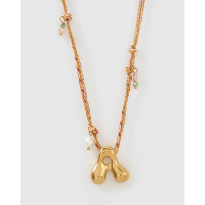 Bubble Letter Blush Gold Necklace - A - Necklaces