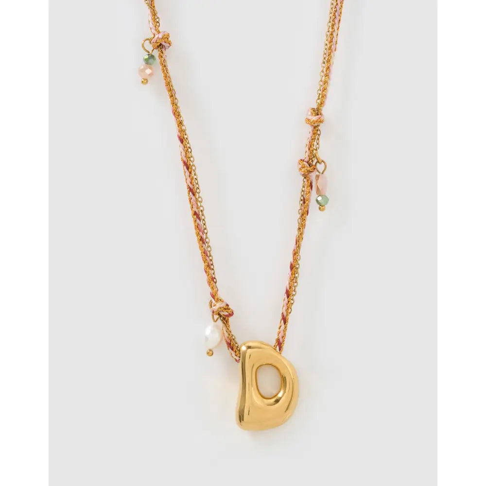Bubble Letter Blush Gold Necklace - D - Necklaces