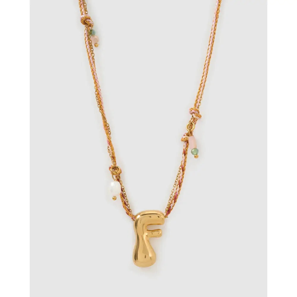 Bubble Letter Blush Gold Necklace - F - Necklaces