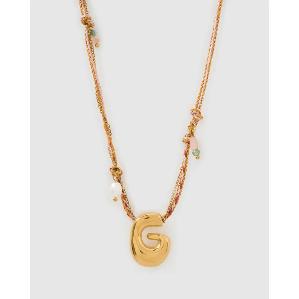Bubble Letter Blush Gold Necklace - G - Necklaces