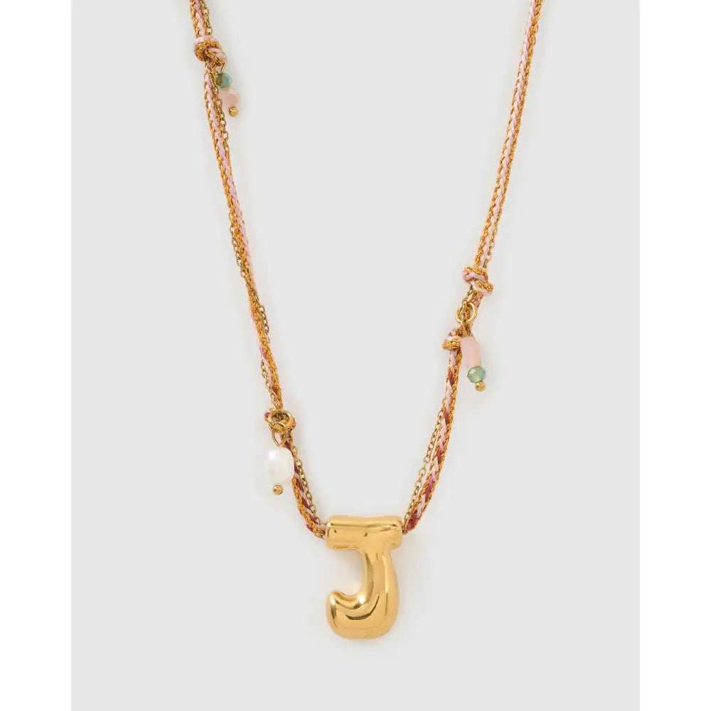 Bubble Letter Blush Gold Necklace - J - Necklaces