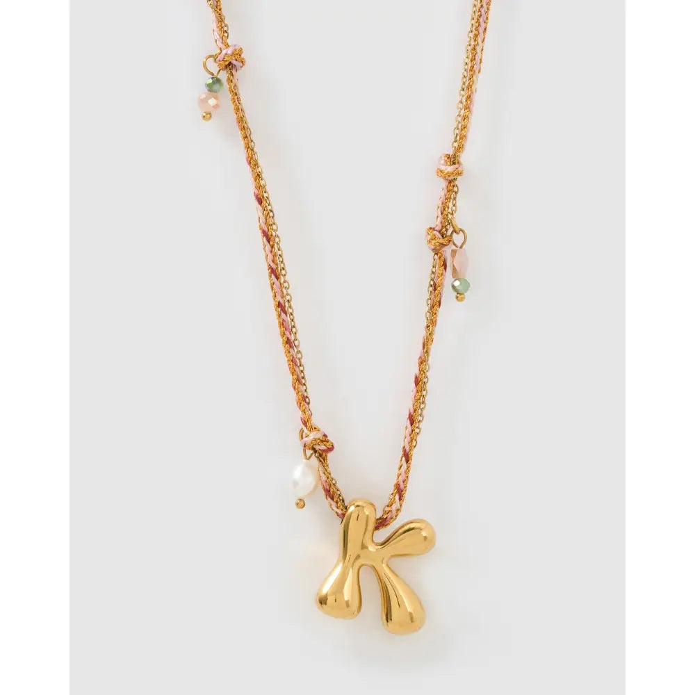 Bubble Letter Blush Gold Necklace - K - Necklaces