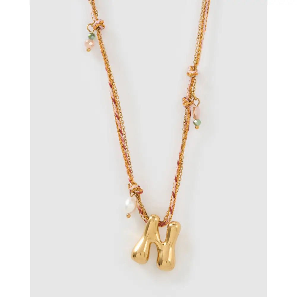 Bubble Letter Blush Gold Necklace - N - Necklaces
