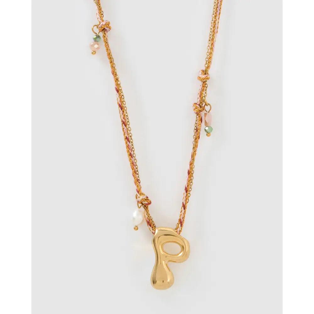Bubble Letter Blush Gold Necklace - P - Necklaces