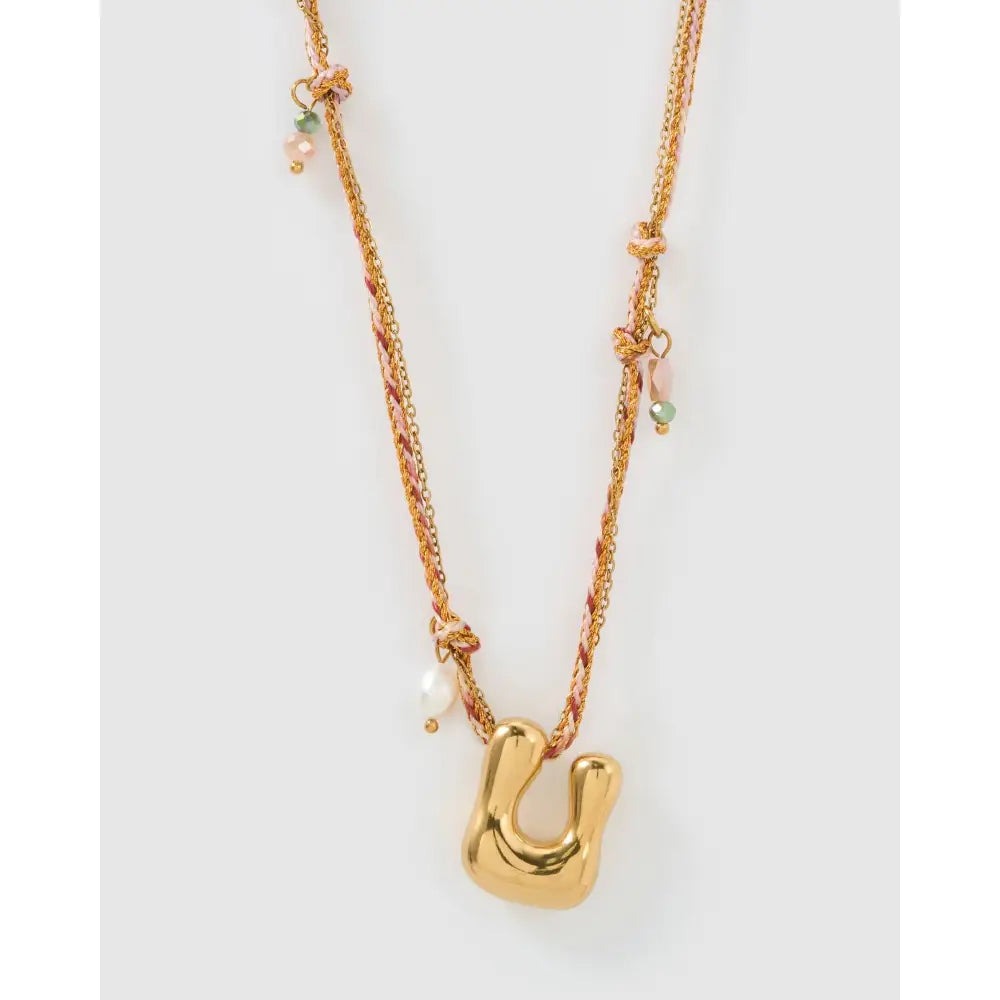 Bubble Letter Blush Gold Necklace - U - Necklaces