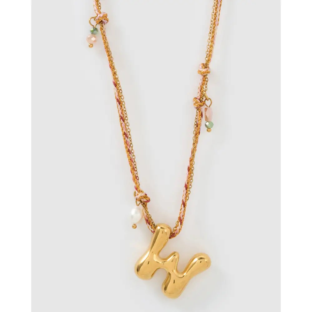 Bubble Letter Blush Gold Necklace - W - Necklaces