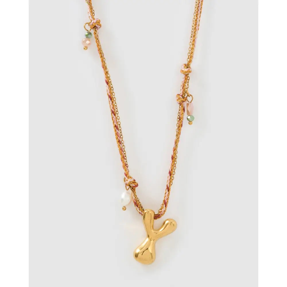 Bubble Letter Blush Gold Necklace - Y - Necklaces