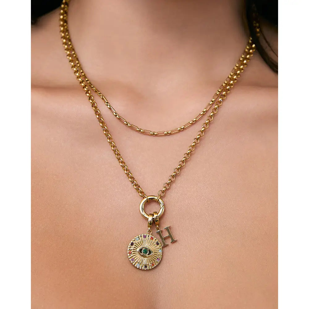 Circle Charm Gold Necklace - Gold - Necklaces
