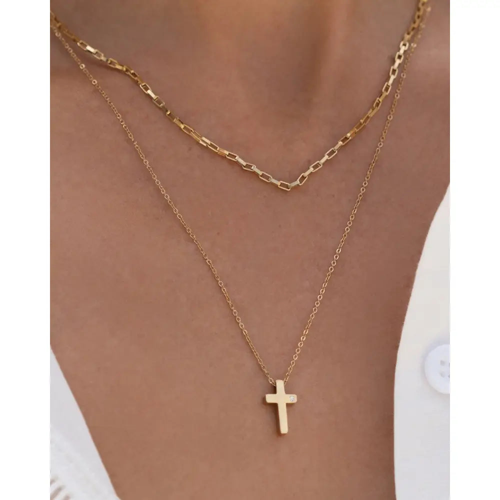 Cross Charm Gold Necklace - Necklaces