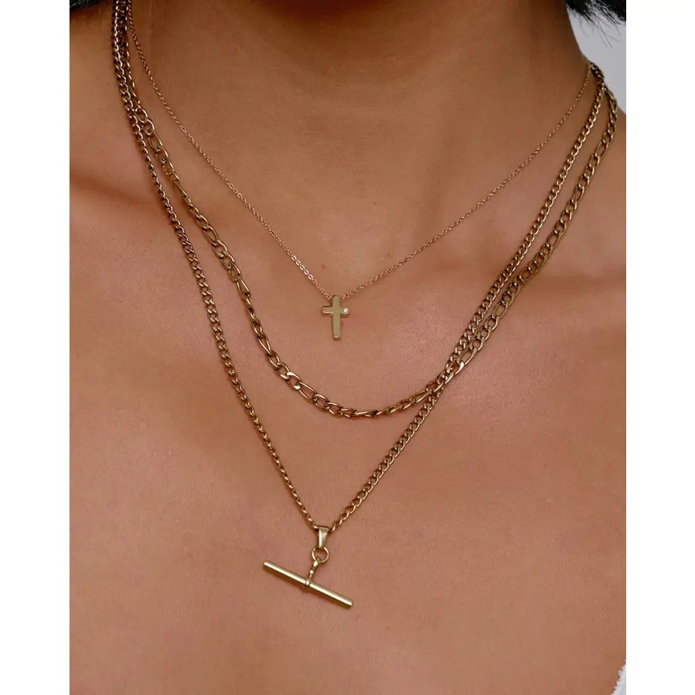 Cross Charm Gold Necklace - Necklaces