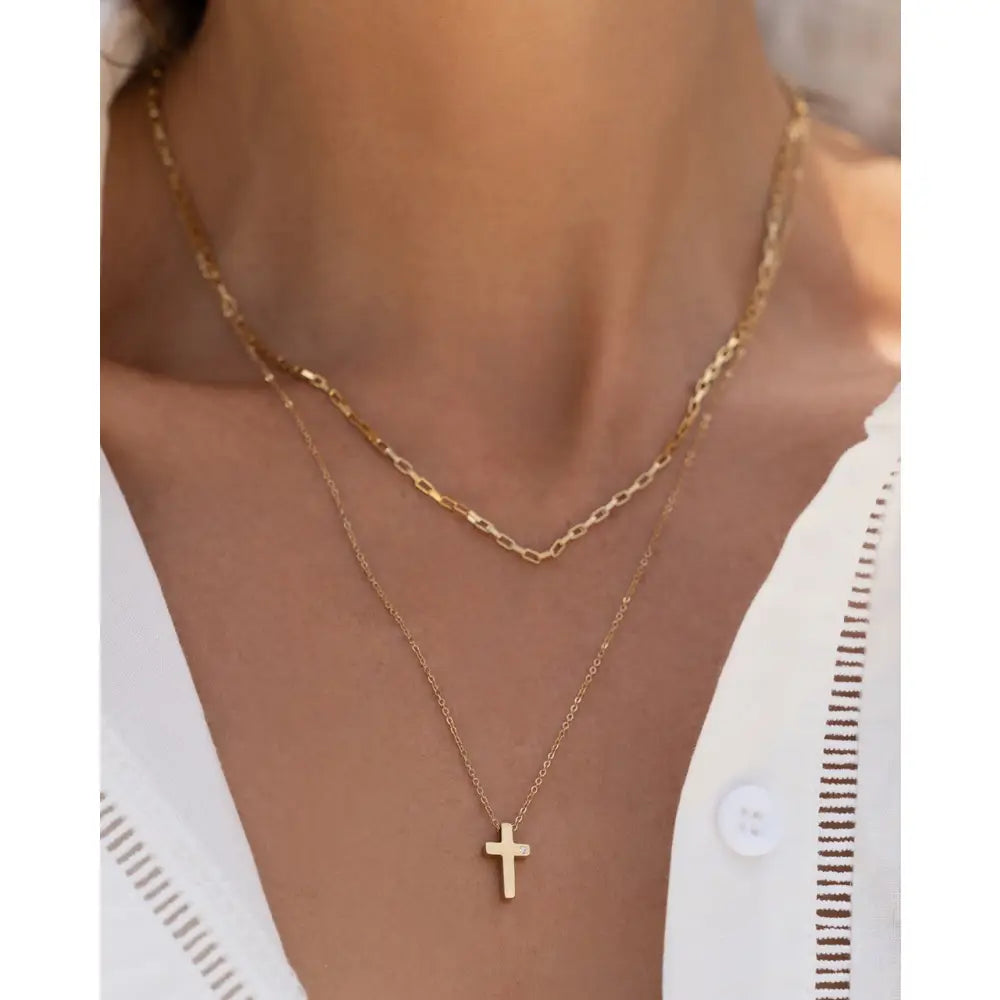 Cross Charm Gold Necklace - Necklaces