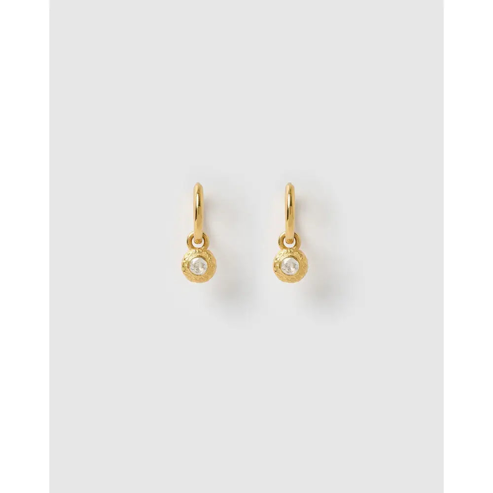 Crushed Birthstone Gold Huggie Earrings - April - Diamond - Earrings