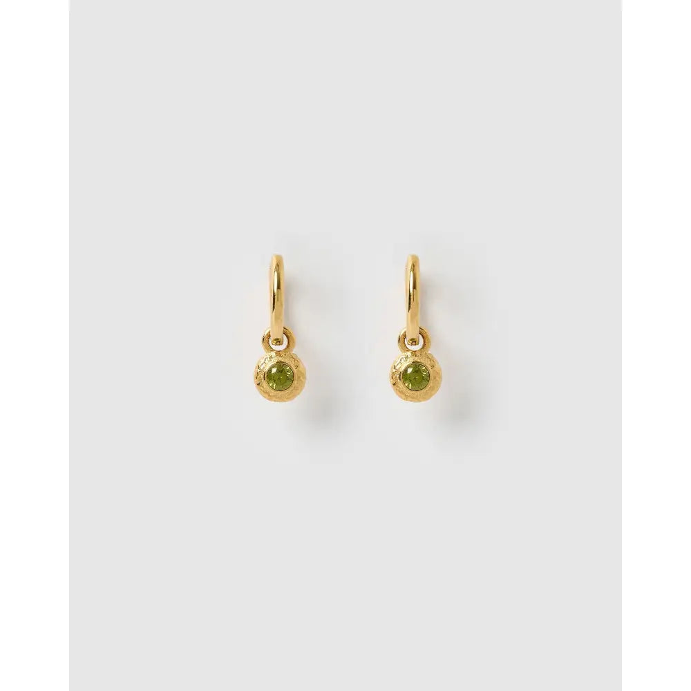 Crushed Birthstone Gold Huggie Earrings - August - Peridot - Earrings