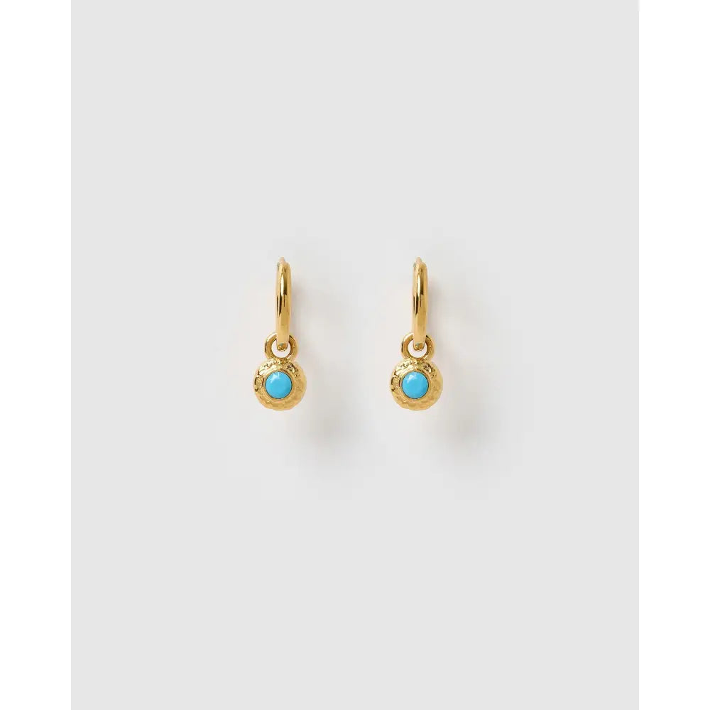 Crushed Birthstone Gold Huggie Earrings - December - Turquoise - Earrings