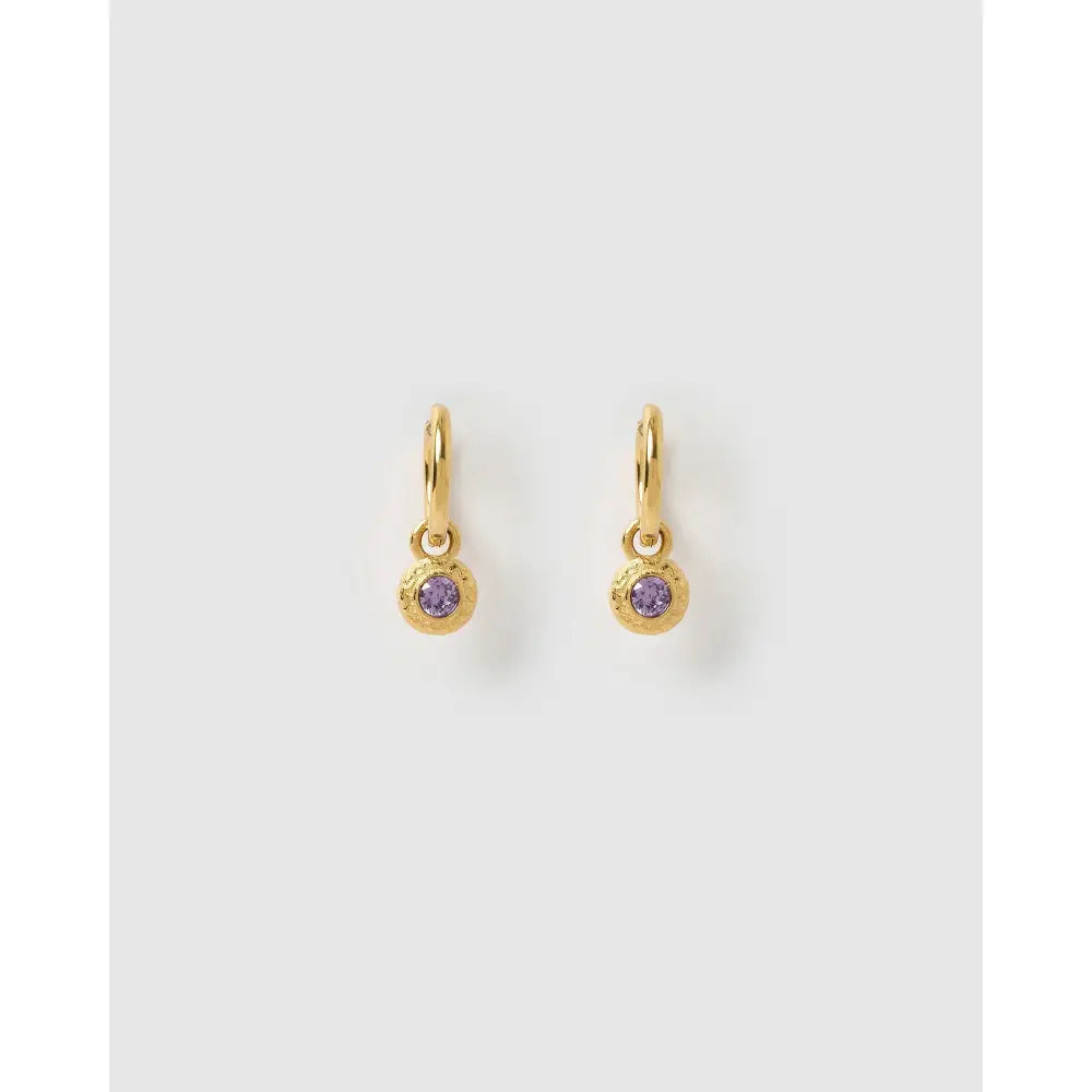 Crushed Birthstone Gold Huggie Earrings - February - Amethyst - Earrings
