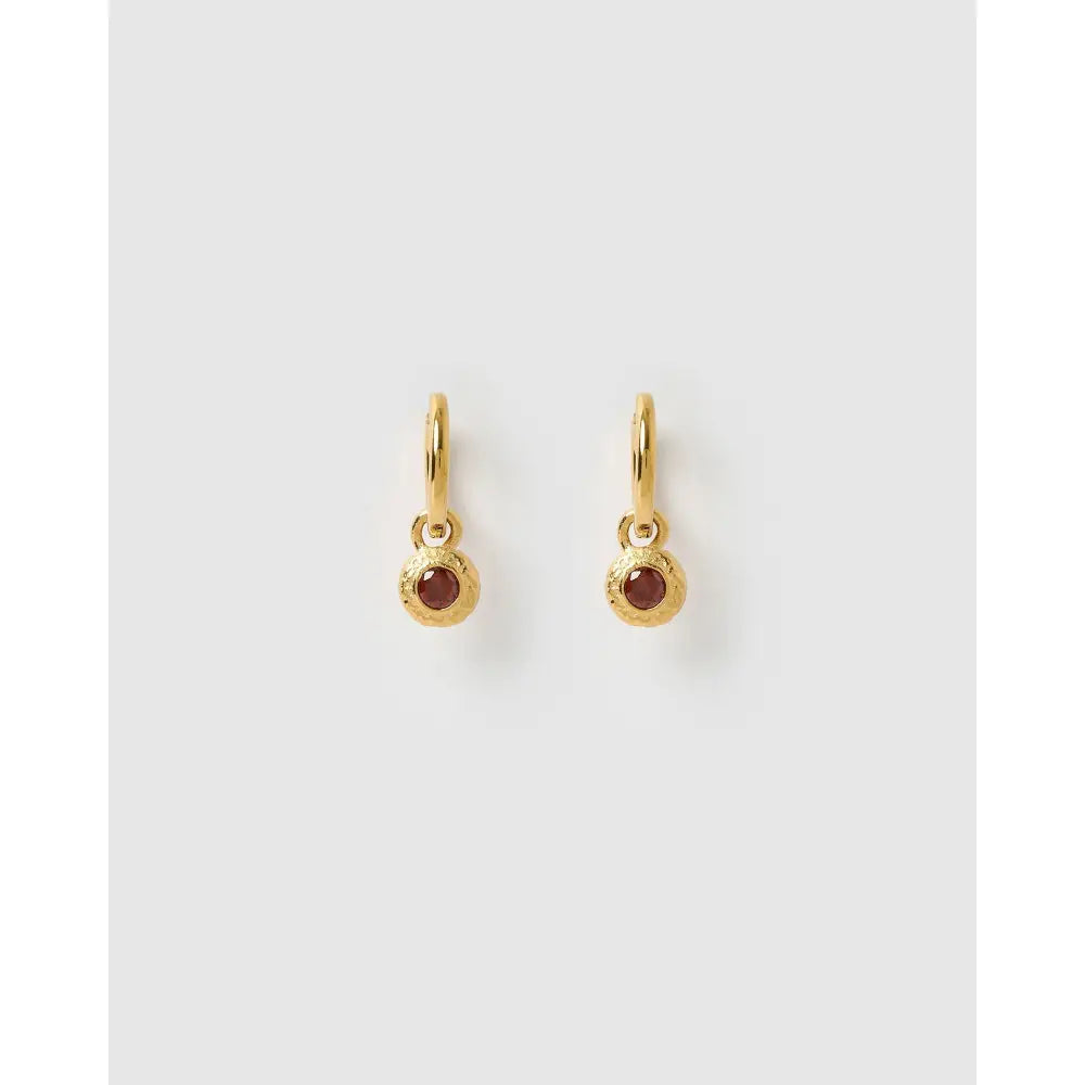 Crushed Birthstone Gold Huggie Earrings - January - Garnet - Earrings