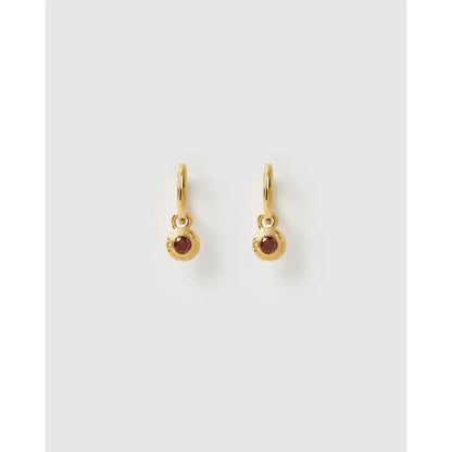 Crushed Birthstone Gold Huggie Earrings - January - Garnet - Earrings