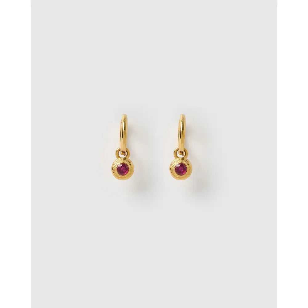 Crushed Birthstone Gold Huggie Earrings - July - Ruby - Earrings