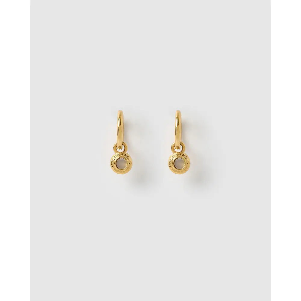 Crushed Birthstone Gold Huggie Earrings - June - Pearl - Earrings