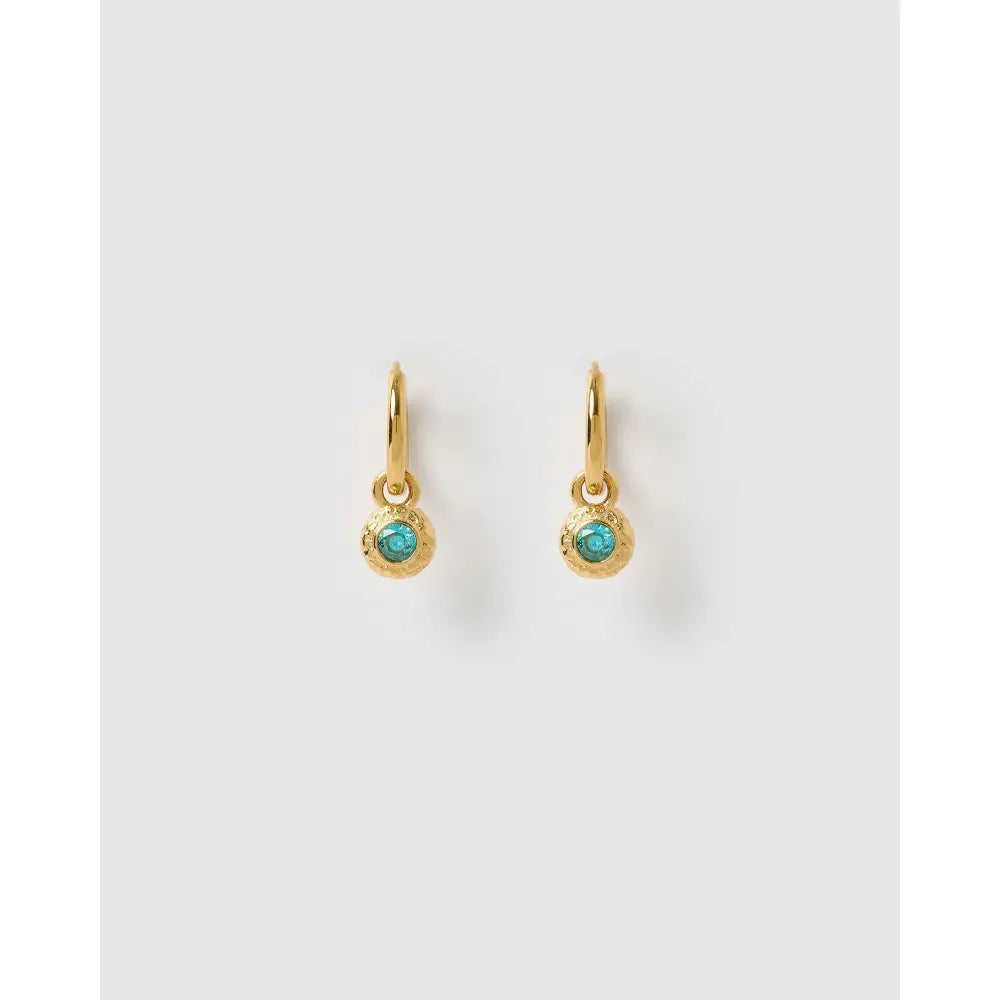 Crushed Birthstone Gold Huggie Earrings - March - Aquamarine - Earrings