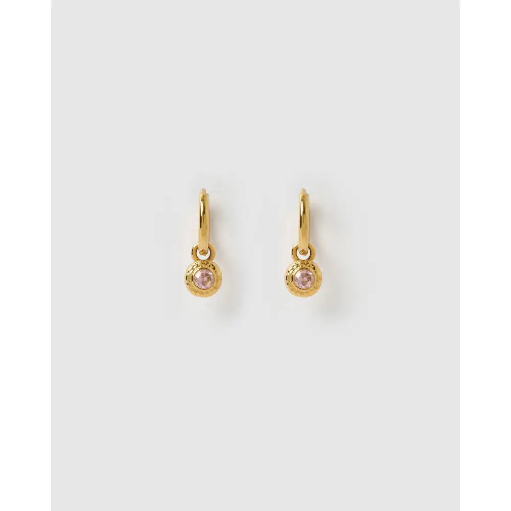Crushed Birthstone Gold Huggie Earrings - October - Pink Tourmaline - Earrings