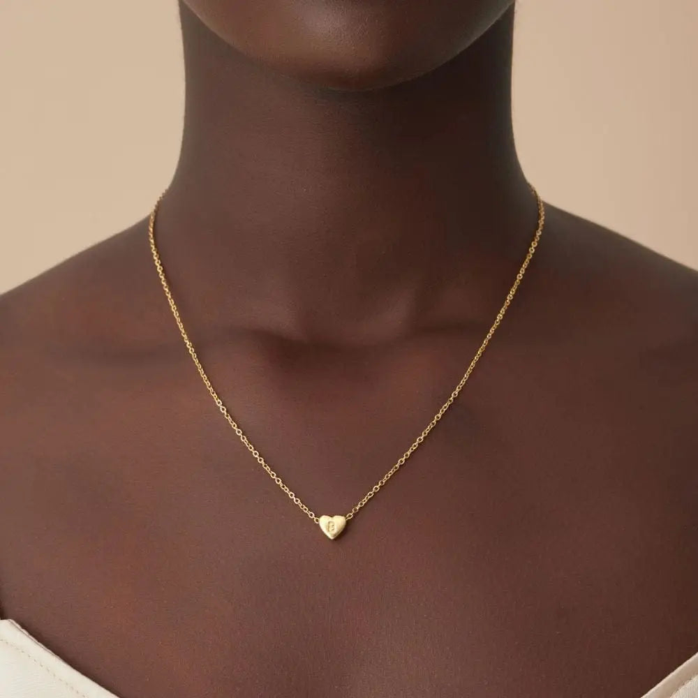Dainty Heart Initial Necklace - Necklaces
