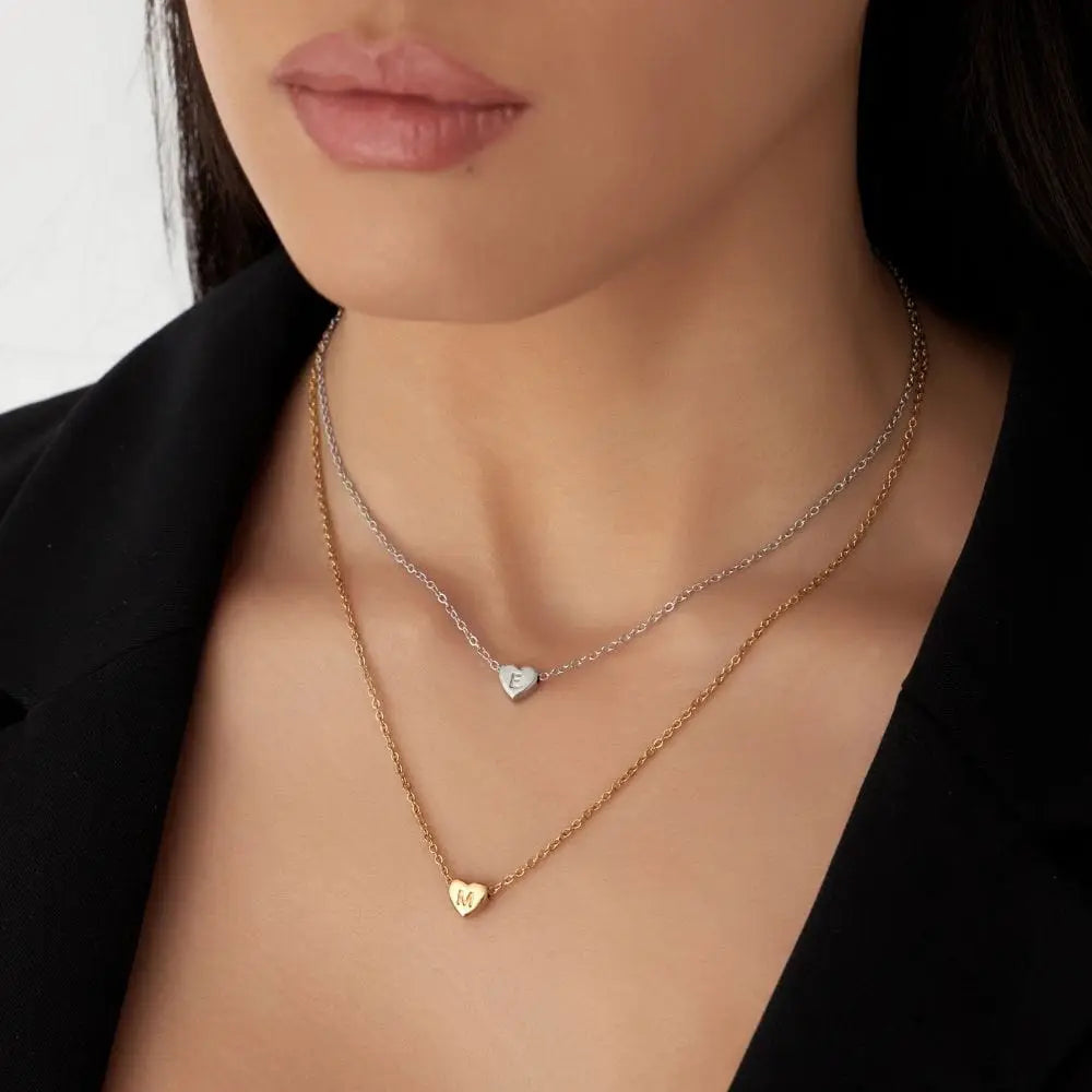Dainty Heart Initial Necklace - Necklaces