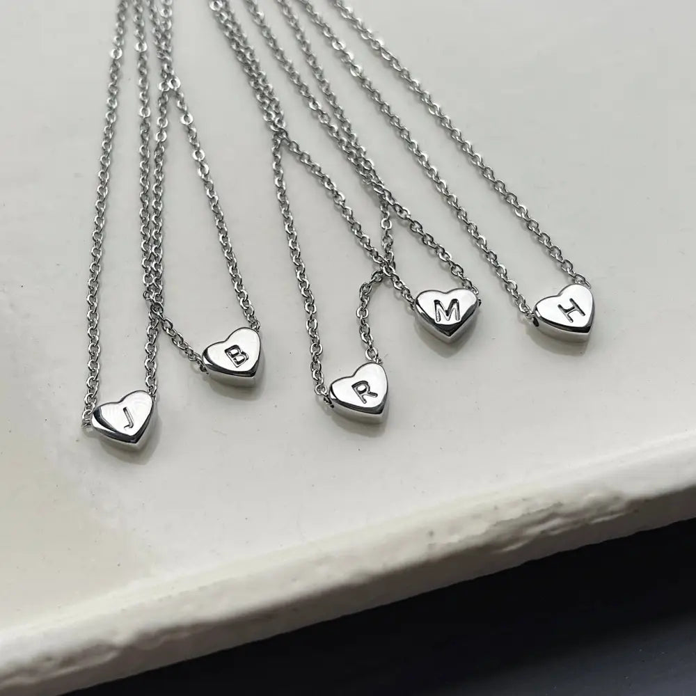 Dainty Heart Initial Necklace - Necklaces