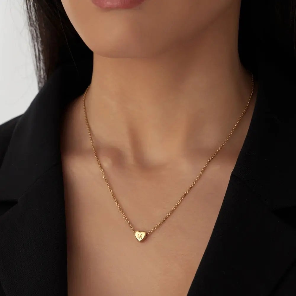 Dainty Heart Initial Necklace - Necklaces